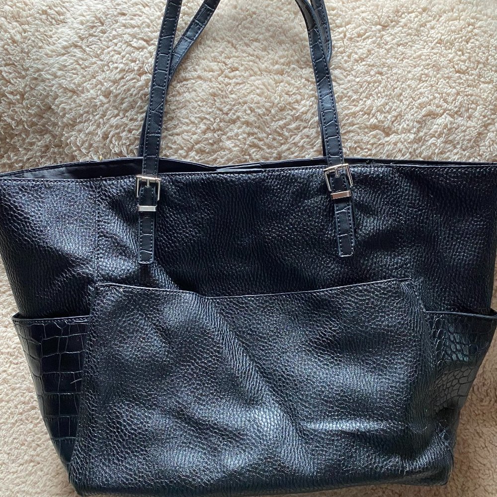 Merona Large Black Textured Tote Bag 19.5X11.5 in